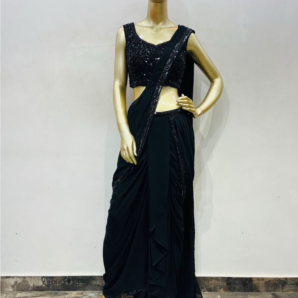 Elegant Black Sequin ready to wear Saree